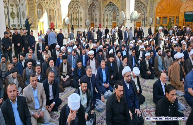 السيد الحكيم يتشرف بزيارة مرقد جده أمير المؤمنين (عليه السلام)، ويشارك بتشييع الفقيد المرحوم العلامة الشيخ محمد رضا المامقاني( قد)