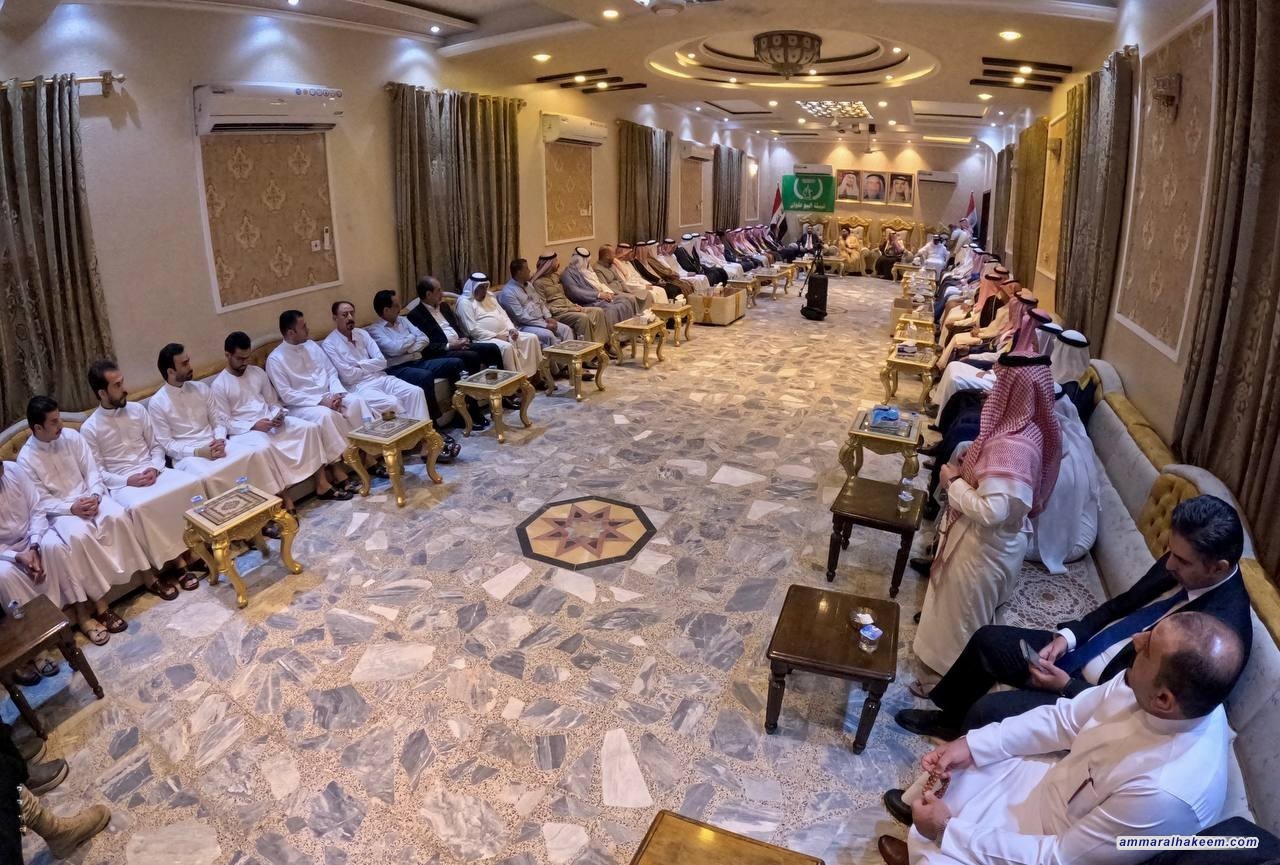 سەماحەتی حەكیم لە میوانخانەی هۆزی ئەلبو عەلوان لە رەمادی: فرەیی عێراق هێزە و بەشداری بەرفراوان لە هەلبژاردنەكان بەرپرسیارێتیەكی نیشتمانییە